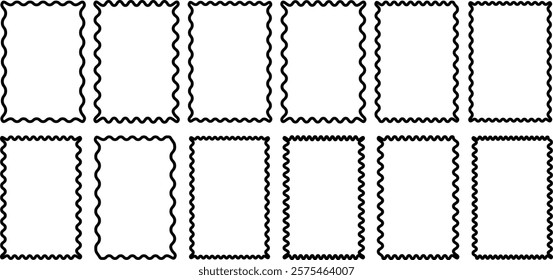 Set of Scallop edge rectangle Border frame collection. Vector design template for social media. Y2k style psychedelic squiggle line frames collection .	
