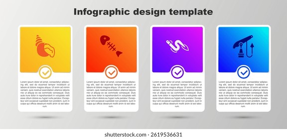 Set Scallop sea shell, Fish skeleton, Eel fish and Fishing harpoon. Business infographic template. Vector