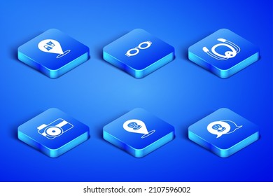 Set Scallop sea shell, Flippers for swimming, Photo camera diver, Glasses and Diving mask with snorkel icon. Vector