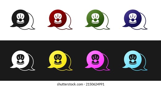 Set Scallop sea shell icon isolated on black and white background. Seashell sign. Vector