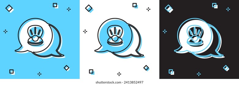 Set Scallop sea shell icon isolated on blue and white, black background. Seashell sign.  Vector
