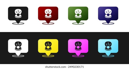 Set Scallop sea shell icon isolated on black and white background. Seashell sign.  Vector