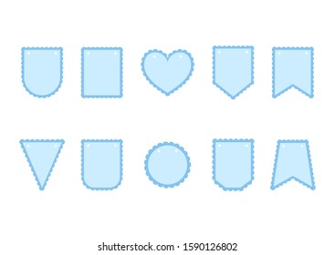 Set of scalloped bunting banners. Frames for party. Happy birthday. Decorations for carnival. Vector illustration.