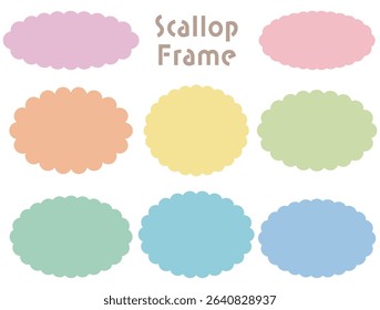 Set of scalloped edge oval circle frames, pastel colors