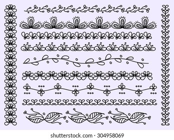 Set of scalloped floral vector borders isolated 