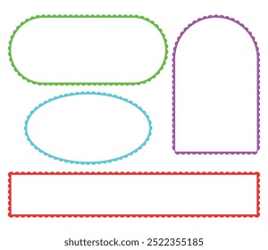 Conjunto de quadros Escalonados em diferentes formas. Quadros oval e arco de retângulo. Ilustração vetorial isolada sobre fundo branco.