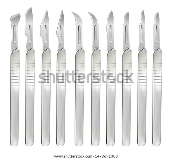 Set Scalpels Interchangeable Blades Various Shapes Stock Vector ...