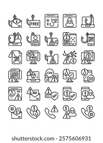 set of scam, cyber security line icon vector illustration