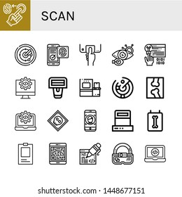 Set of scan icons such as Fingerprint, Radar, Fingerprint identification, Fingerprint scan, Eye scan, Coding, Code, Barcode scanner, Scanner, X ray, Face id, ID, Qr code ,