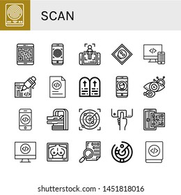 Set of scan icons such as Fingerprint, Qr code, Body scan, X ray, Code, Coding, Commandments, Face id, Eye scan, Mri, Radar, Fingerprint Mammogram ,