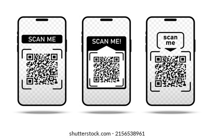 Set Scan me icons frame with Qr code with smartphone isolated on white background. Qr code for payment, advertising, mobile app vector illustration.