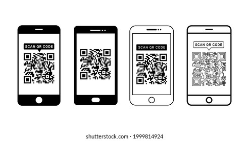 Set Of Scan QR on Phone Icon Signs.