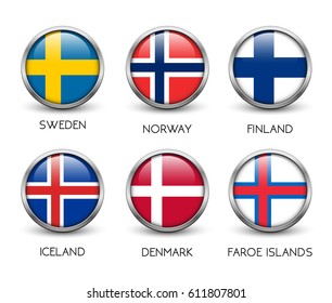 Set Scandinavian Flags Buttons Metal Frame Stock Vector (Royalty Free ...