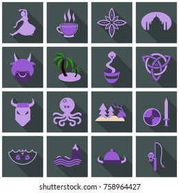 Set of scandinavian icons in national style. Flat with shadow