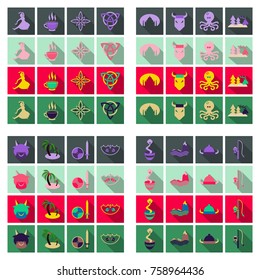 Set of scandinavian icons in national style. Flat with shadow