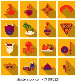 Set of scandinavian icons in national style. Flat with shadow