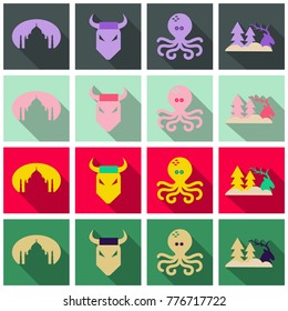 Set of scandinavian icons in national style. Flat with shadow