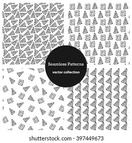 Set of scandinavian patterns. Geometric patterns. Stock vector.Small Hand Drawn Seamless Pattern Set.Simple monochrome vector background.