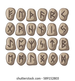 set of Scandinavian runes are made of stone
