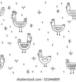 Set scandinavian seamless pattern of Christmas tree vector hand-drawing graphics.