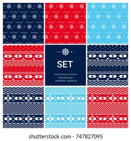 SET. Scandinavian seamless patterns. Christmas seamless patterns