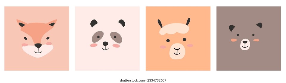 set of scandinavian simple portrait animals fox