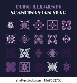 Set: The Scandinavian star. Design with manual hatching. Textile. Ethnic boho ornament. Vector illustration for web design or print.
