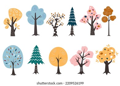 Set of scandinavian tree. Colorful vector illustration