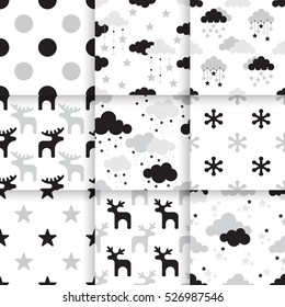 Set of Scandinavian trend seamless pattern. Minimalistic vector seamless pattern perfect for wallpaper, textil cotton print, bed linen, holiday package or wrapping paper.