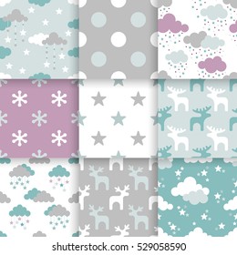Set of Scandinavian trend seamless pattern. Minimalistic vector seamless pattern perfect for wallpaper, textil cotton print, bed linen, holiday package or wrapping paper.