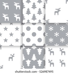 Set of Scandinavian trend seamless winter pattern. Minimalistic xmas vector seamless pattern perfect for wallpaper, textil cotton print, bed linen, holiday package or wrapping paper.
