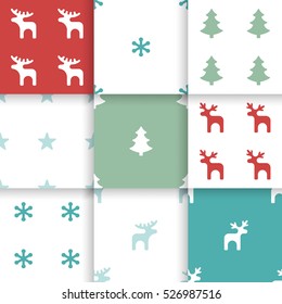 Set of Scandinavian trend seamless winter pattern. Minimalistic xmas vector seamless pattern perfect for wallpaper, textil cotton print, bed linen, holiday package or wrapping paper.
