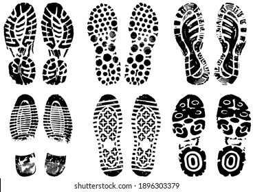 Set of scanned and converted into vector images double footprints stamped with black ink