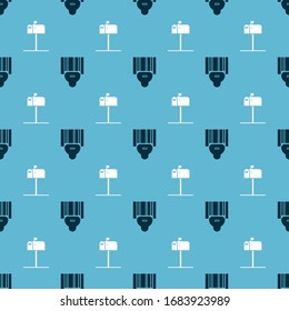 Set Scanner scanning bar code  and Open mail box  on seamless pattern. Vector