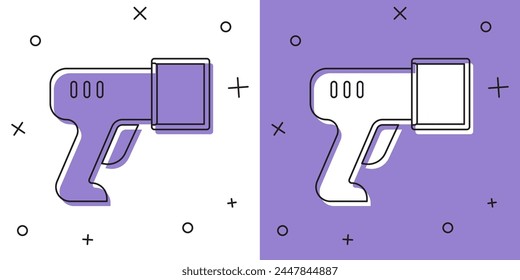 Establecer icono de código de barras de escaneo del escáner aislado sobre fondo blanco y púrpura. Etiqueta engomada de código de barras. Identificación para entrega con barras.  Vector