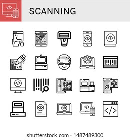Set of scanning icons such as Code, Coding, Qr code, Barcode scanner, Scanner, Ar glasses, Barcode, Bar code, Fingerprint identification , scanning