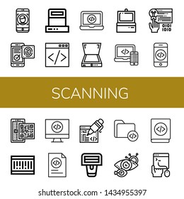 Set of scanning icons such as Face id, Fingerprint identification, Scanner, Coding, Code, Qr code, Barcode, Barcode scanner, Eye scan , scanning