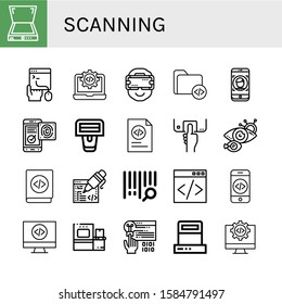 Set of scanning icons. Such as Scanner, Coding, Code, Ar glasses, Face id, Fingerprint identification, Barcode scanner, Fingerprint scan, Eye scan, Bar code , scanning icons