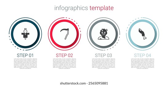 Set Scarecrow, Scythe, Zombie mask and finger. Business infographic template. Vector