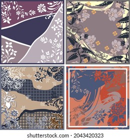 Set scarf abstract floral pattern. for Bandanas, pareos, pillows, and for home textile design, textile scarves, blankets, fabrics, carpets, pillows, napkins