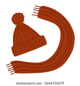 Set of scarf and hat. Knitted winter accessories.