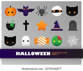 Set of Scary and Cute Holloween Emoji. Holidays Celebration