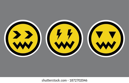 Set of scary face emoticons. flat design on gray background. simple vector illustration