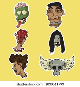 Set of scary face hand drawn illustration
