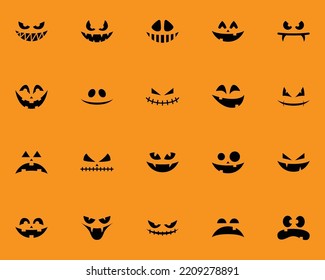set of scary face icons, halloween, evil face