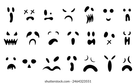 Set von gruseligen Gesichtern von Geist oder Halloween Kürbis. Kollektion von Monsters Emoticon. Vektorillustration isoliert auf weißem Hintergrund
