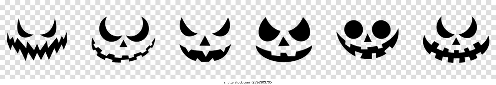 Conjunto de caras de miedo. Elementos de Halloween aislados sobre fondo transparente
