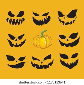 Set of scary faces for Halloween pumpkin