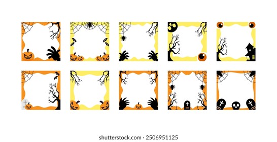 Conjunto de borde de marco de miedo aislado en el fondo blanco para el día de Halloween. Colección de Ilustración vectorial de decoración de marco de halloween.