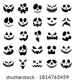 Set of scary and funny faces of Halloween pumpkin  isolated on white background.